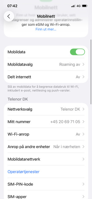 Bla til og velg Mobildatanettverk