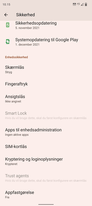 For at ændre PIN-koden til sim-kortet, scroll til og vælg SIM-kortlås