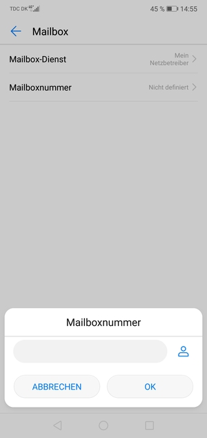 Geben Sie die Mailboxnummer ein und wählen Sie OK