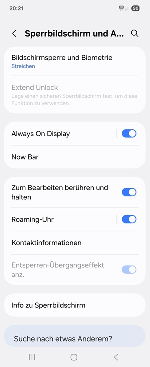 Wählen Sie Bildschirmsperre und Biometrie