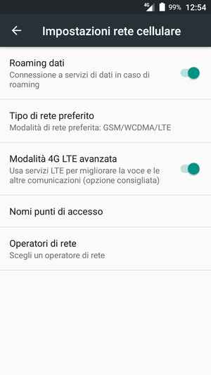 Attiva o disattiva Roaming dati