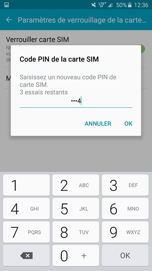 Saisissez votre Nouveau  code PIN de carte SIM et sélectionnez OK