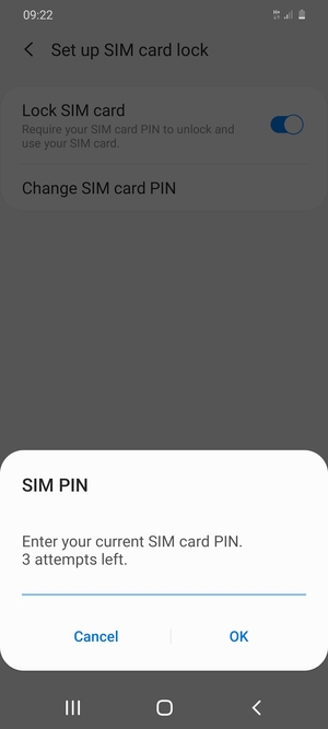 Enter your Current SIM card PIN and select OK