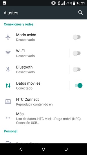 Seleccione Datos móviles