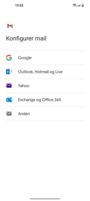 Vælg Exchange og Office 365