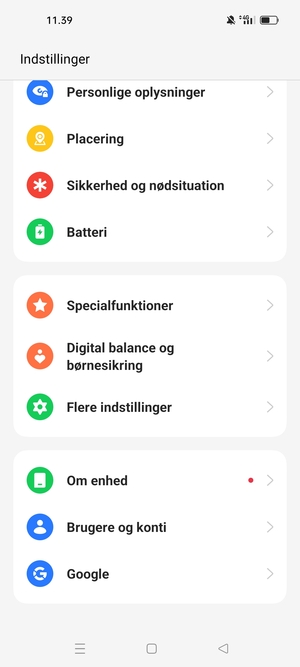 Scroll til og vælg Om enhed