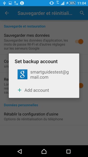 Sélectionnez votre compte de sauvegarde