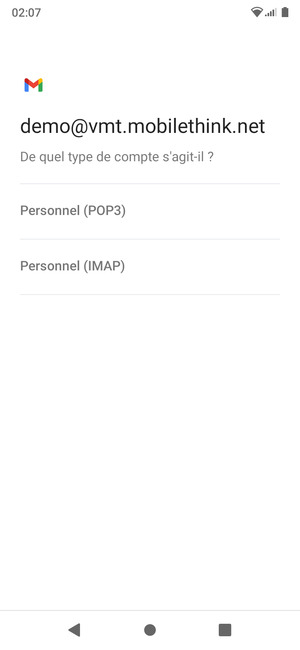 Sélectionnez Personnel (POP3) ou Personnel (IMAP)
