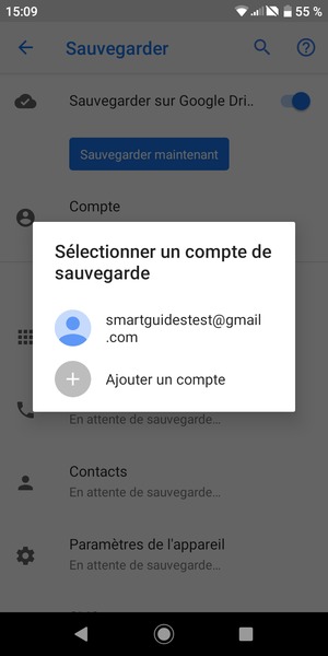 Sélectionnez votre compte de sauvegarde