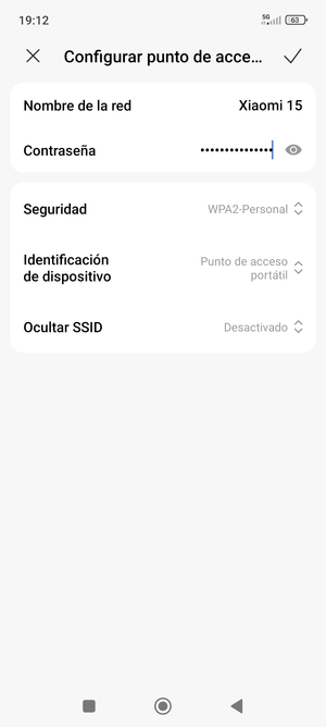 Introduzca una contraseña de punto de acceso Wi-Fi de al menos 8 caracteres y seleccione Aceptar