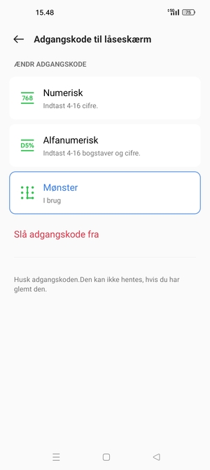 Din telefon er nu sikret med en skærmlås