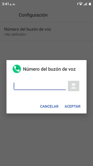 Introduzca el Número del buzón de voz y seleccione ACEPTAR