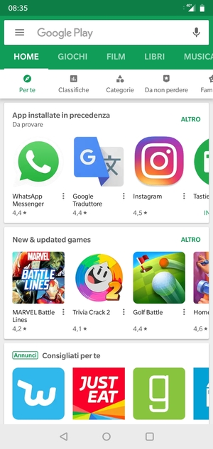 Seleziona la barra di ricerca