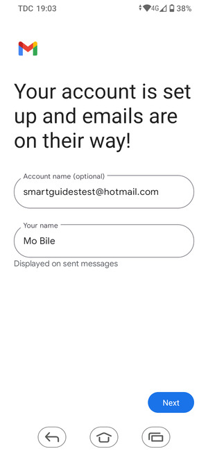 Give your account a name and enter your name. Select Next