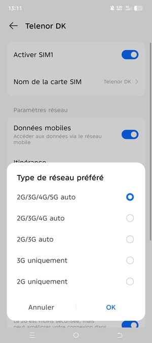 Sélectionnez votre option préférée et sélectionnez OK