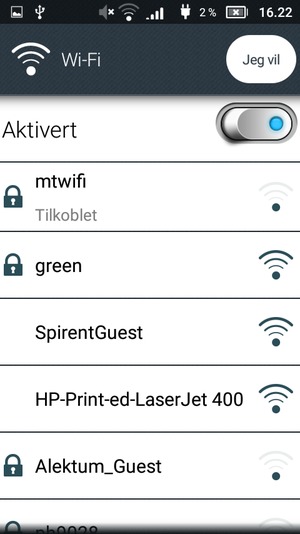 Du er nå koblet til Wi-Fi-nettverket