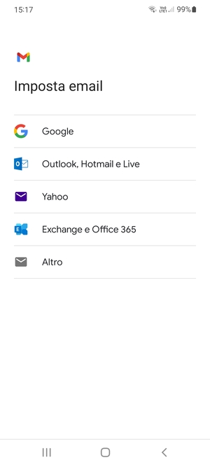 Seleziona Exchange e Office 365