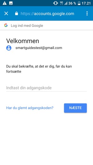 Indtast din adgangskode og vælg NÆSTE