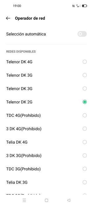 Seleccione un operador de red de la lista