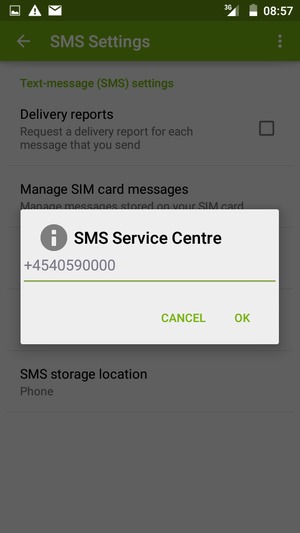 Enter the SMS Service Centre number and select OK