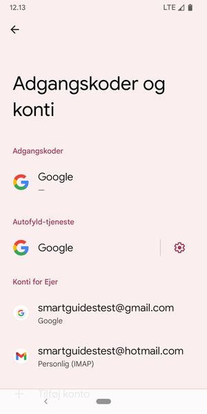Vælg din Google konto