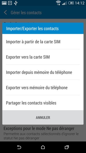 Sélectionnez Importer à partir de la carte SIM