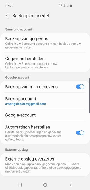 Selecteer Back-upaccount