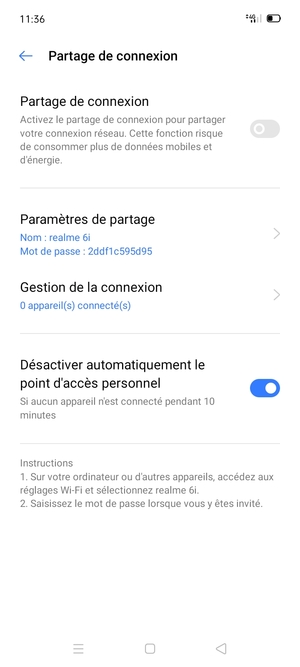 Activer le Partage de connexion