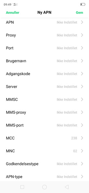 Scroll ned og indtast internet-oplysninger