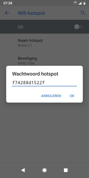 Voer een wachtwoord van een WiFi-hotspot in van ten minste 8 tekens en selecteer OK