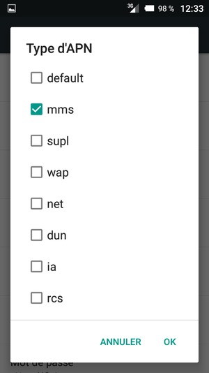 Cochez la case mms et sélectionnez OK
