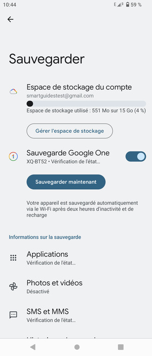 Sélectionnez Espace de stockage du compte