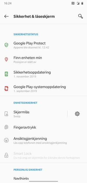 For å aktivere skjermlåsen, gå til Sikkerhet & låseskjerm-menyen og velg Skjermlås