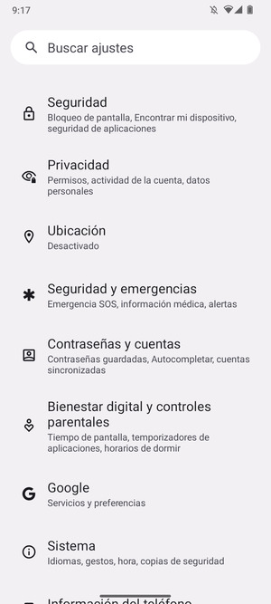 Desplácese y seleccione Seguridad