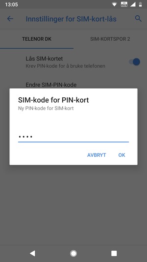 Skriv inn Ny PIN-kode for SIM-kort og velg OK