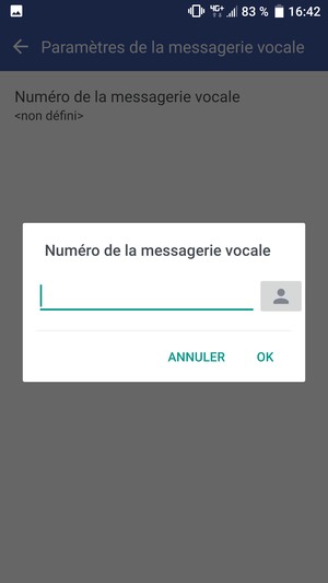 Saisissez le Numéro de la messagerie vocale et sélectionnez OK