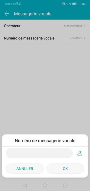 Saisissez le Numéro de messagerie vocale et sélectionnez OK