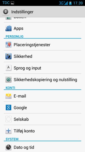Scroll til og vælg Google