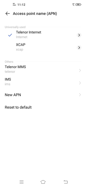 Select the Internet access point