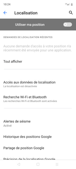 Désactiver le Utiliser ma position
