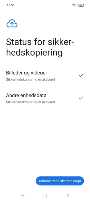 Vælg Administrer sikkerhedskopi