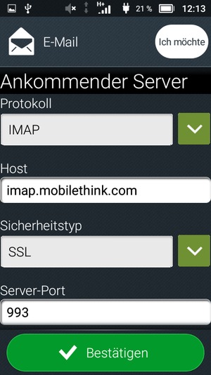Scrollen Sie nach unten und geben Sie die Exchange Server-Adresse ein