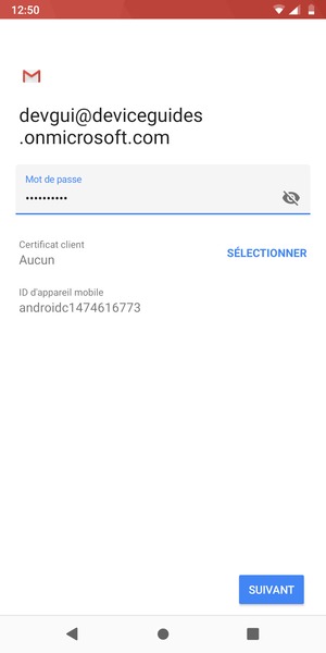Saisissez votre mot de passe et sélectionnez SUIVANT