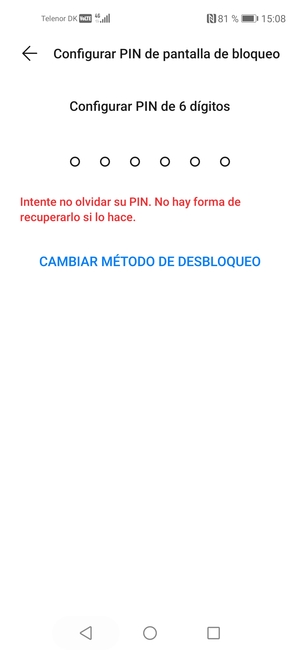 Seleccione CAMBIAR MÉTODO DE DESBLOQUEO
