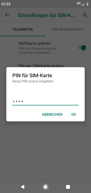 Bestätigen Sie Ihre neue PIN für SIM-Karte und wählen Sie OK