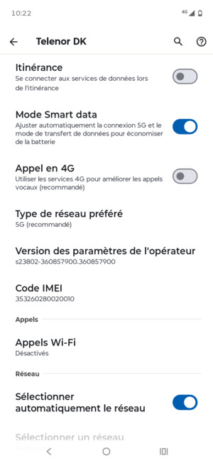 Faites défiler et sélectionnez Type de réseau préféré