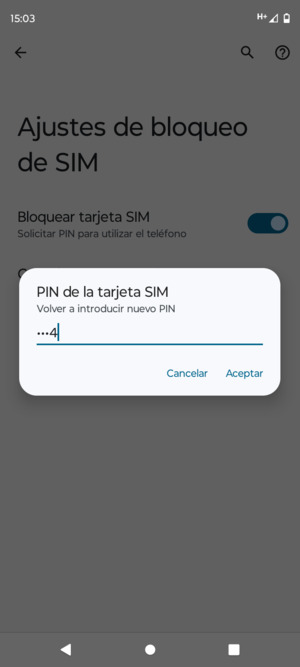 Confirme su nuevo PIN de tarjeta SIM y seleccione Aceptar
