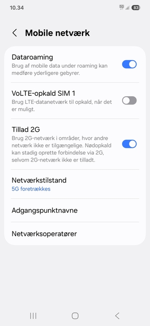 Slå Dataroaming til eller fra