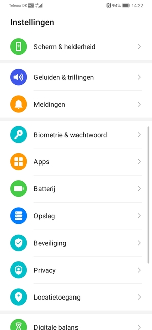 Scroll naar en selecteer Batterij