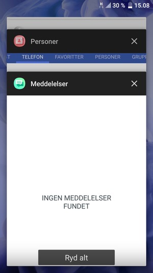 Vælg Ryd alt for at lukke alle åbne apps